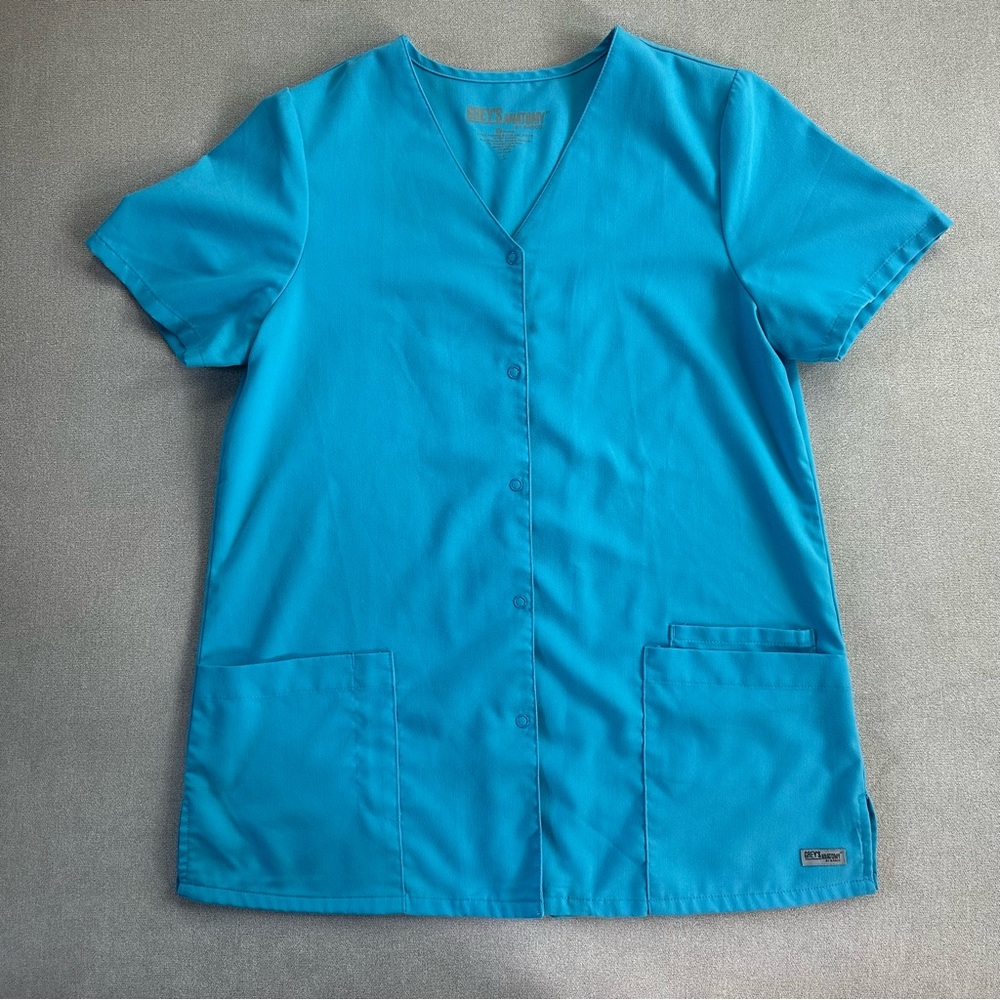Grey's Anatomy Button-Front Scrub Top. Small. Turquoise.